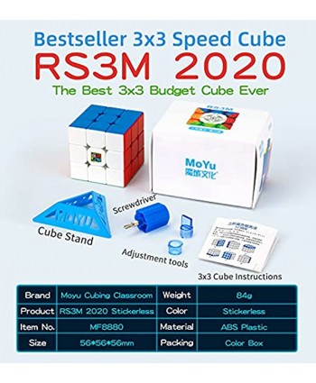 CuberShop Moyu RS3M 2020 Speed Cube Cost Effective Magnetic 3x3 Budget Cube Puzzles MFJS Cubing Classroom 3 by 3 Stickerless Professional Speed Cube Moyu RS 3M 2020 Stickerless Economy Cube