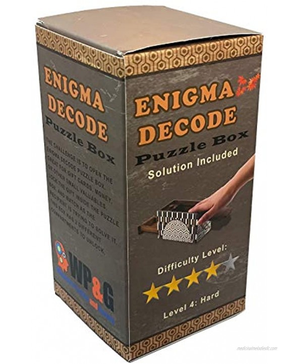 Enigma Decode Secret Puzzle Box Money and Gift Card Holder in a Wood Magic Trick Lock with Two Hidden Compartments Brainteaser