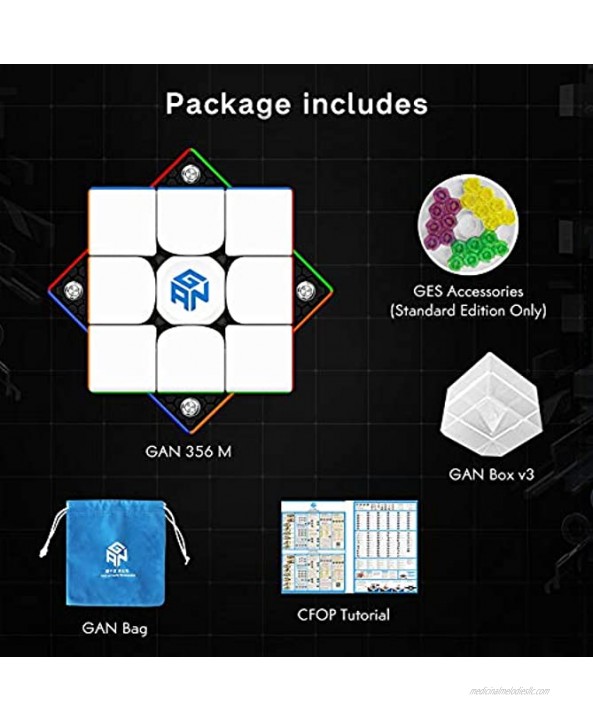 Gan 356 M Speed Cube 3x3 Magnetic Magic Cube Standard Version 3x3x3 Gans 356M Puzzle Cube Toy Gift for Kids Children Adults with Extra GES Stickerless
