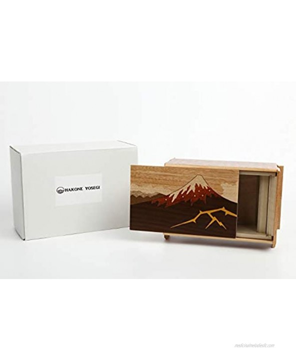 HAKONE YOSEGI 21 Steps Japanese Decorative Box Wooden Puzzle Box Brain-Teaser Box prepaid Debit Cards Secret Box Hidden compartments for Children and Adults with a Gift Box 6in Fuji