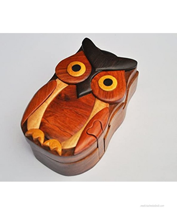 Hand Carved in Vietnam Wooden Puzzle Box- Intarsia Wood Art Owl II