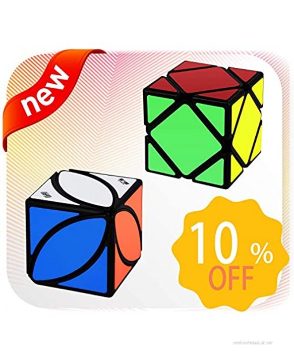 JoyTown Speed Cube Set of 2 Mofangge Ivy Cube Puzzle and Qiqi Skewb Cube Twisty Puzzle Smooth 3x3 Bundle Pack Speedcubing with Bonus Stands Great Gift Idea for Kids Black