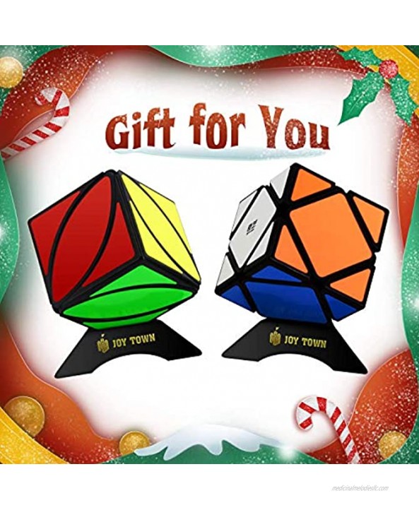 JoyTown Speed Cube Set of 2 Mofangge Ivy Cube Puzzle and Qiqi Skewb Cube Twisty Puzzle Smooth 3x3 Bundle Pack Speedcubing with Bonus Stands Great Gift Idea for Kids Black