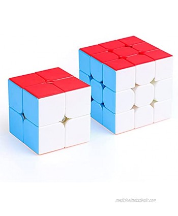Magic Cube Set Speed Cube Bundle 2x2x2 3x3x3 Easy Turning 3D Puzzle Cube Games Toy Gift for Kids Adults Pack of 2