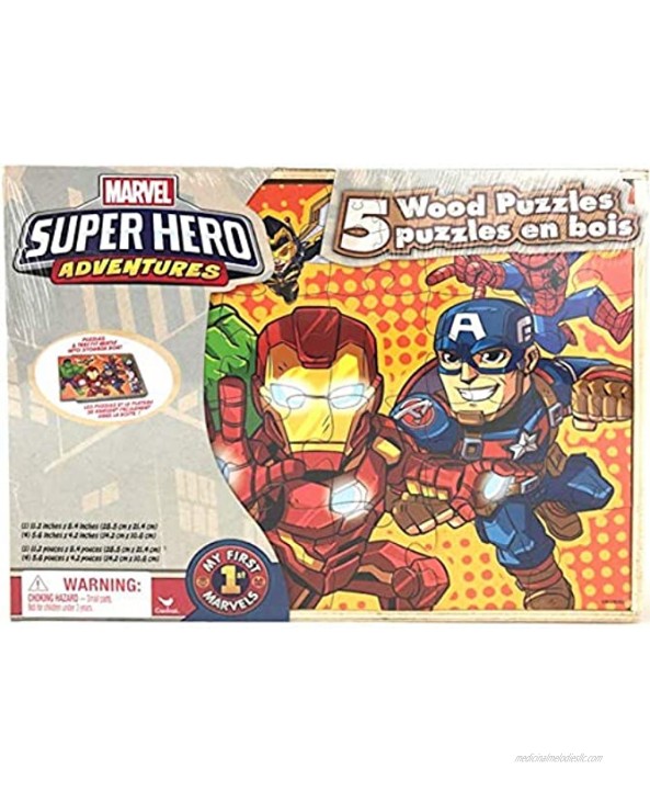 Marvel Super Hero Adventures 5 Wood Puzzles Set in Wooden Storage Box