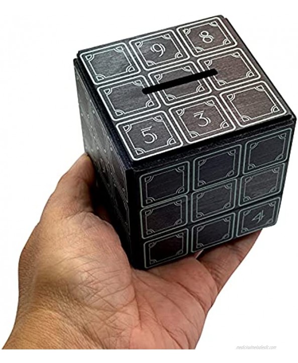 Puzzle Box Enigma Magic Cube Money and Gift Holder in a Wooden Trick Lock with Hidden Compartment Piggy Bank Brain Teaser Game