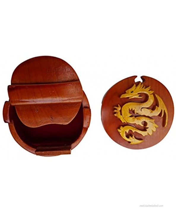 South Asia Trading Handmade Wooden Art Intarsia Trick Secret Dragon 2 Fantasy Jewelry Puzzle Trinket Box 4425 g3