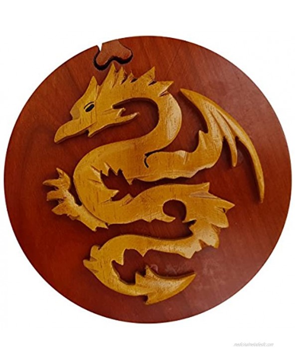 South Asia Trading Handmade Wooden Art Intarsia Trick Secret Dragon 2 Fantasy Jewelry Puzzle Trinket Box 4425 g3