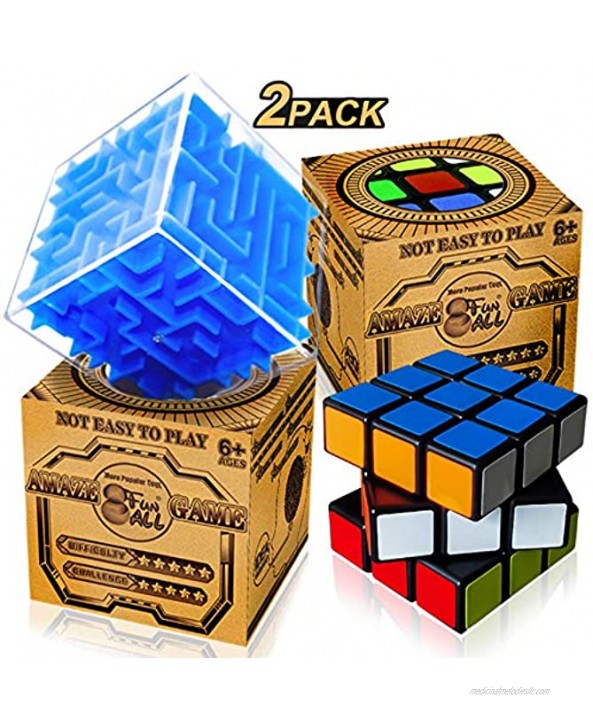 Tcvents 2 Pack Speed Cube and Magic Maze Puzzle Box 3x3 Set 3D Cubes Mind Puzzle Boxes Toys for Kids Adults Home Travel School Party Favors Brain Teasers Educational Memory Toy Smooth Turning
