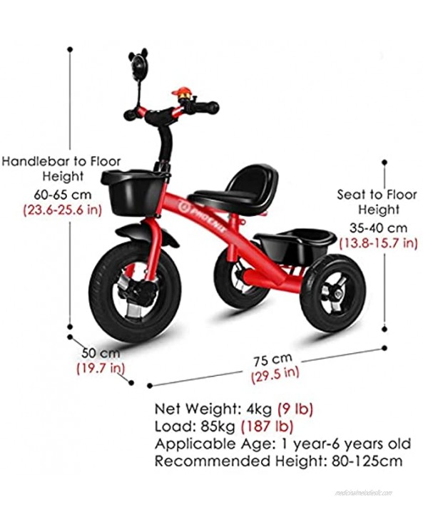 WWFAN 2 in 1 Tricycles for Toddler Baby Kids Red Girls Stroller Trike Birthday Gift with Adjustable Handlebar & Seat 1-6 Year Olds Safe Secure Size : Trike+Push Handle