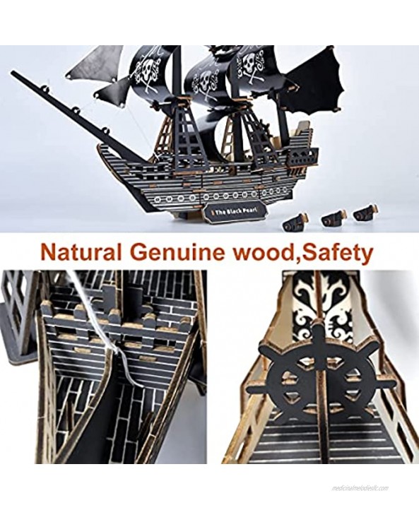 141 Pieces DIY 3D Wooden Puzzle 22.9 Large Black Pearl Pirate Ship Puzzle Fun & Educational Ship Building Kit Easy to Assemble for Kids and Adults Unique Decoration Toy