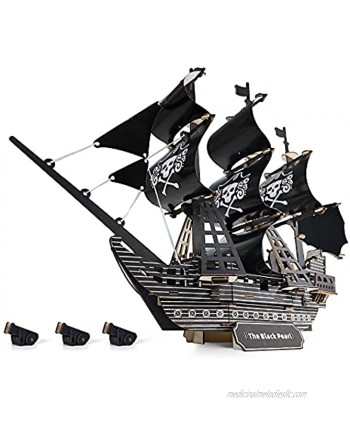 141 Pieces DIY 3D Wooden Puzzle 22.9" Large Black Pearl Pirate Ship Puzzle Fun & Educational Ship Building Kit Easy to Assemble for Kids and Adults Unique Decoration Toy