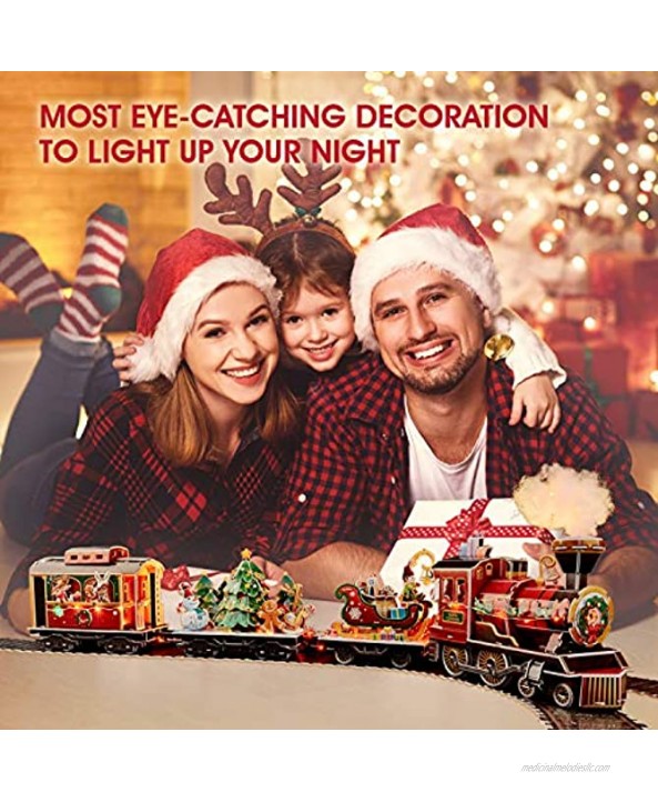 3D Puzzle for Adults Kids LED Christmas Train Sets for Under Christmas Tree Musical Steam Santa Express Christmas Decorations with Lights Christmas Decor Model Kit Gifts for Women Men 218 Pieces