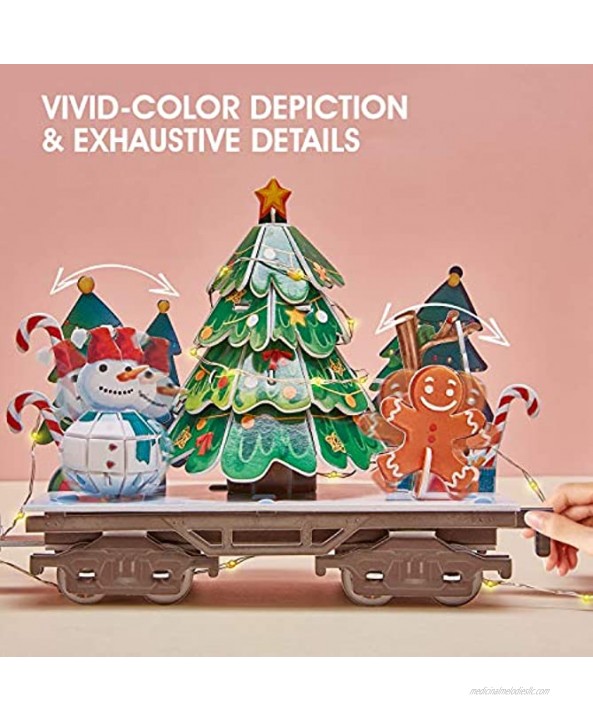 3D Puzzle for Adults Kids LED Christmas Train Sets for Under Christmas Tree Musical Steam Santa Express Christmas Decorations with Lights Christmas Decor Model Kit Gifts for Women Men 218 Pieces