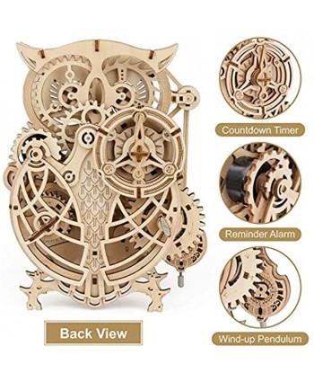 3D Wooden Puzzles ROKR Owl Clock Mechanical Model Building Kit for Adults 161PCS Clock Puzzles Creative Gift Home Decor for Family
