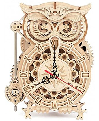 3D Wooden Puzzles ROKR Owl Clock Mechanical Model Building Kit for Adults 161PCS Clock Puzzles Creative Gift Home Decor for Family