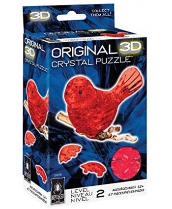 BePuzzled Original 3D Crystal Jigsaw Puzzle Bird Animal Assembly Brain Teaser Fun Model Toy Gift Decoration for Adults & Kids Age 12 and Up Red 47 Pieces Level 2