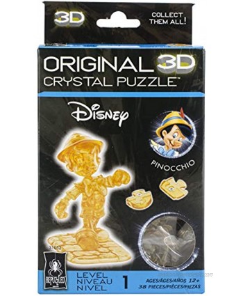 BePuzzled Original 3D Crystal Jigsaw Puzzle Disney Pinocchio Brain Teaser Fun Decoration for Kids Age 12 and Up Gold 38 Pieces Level 1