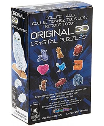BePuzzled Original 3D Crystal Jigsaw Puzzle Owl Animal Bird Assembly Brain Teaser Fun Model Toy Gift Decoration for Adults & Kids Age 12 and Up Clear 42 Pieces Level 1