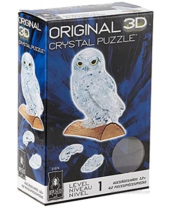 BePuzzled Original 3D Crystal Jigsaw Puzzle Owl Animal Bird Assembly Brain Teaser Fun Model Toy Gift Decoration for Adults & Kids Age 12 and Up Clear 42 Pieces Level 1