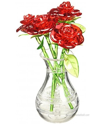 Bepuzzled Original 3D Crystal Jigsaw Puzzle Red Roses in Vase DIY Assembly Brain Teaser Fun Model Toy Gift Flower Decoration for Adults & Kids Age 12 and Up 44 Pieces Level 2
