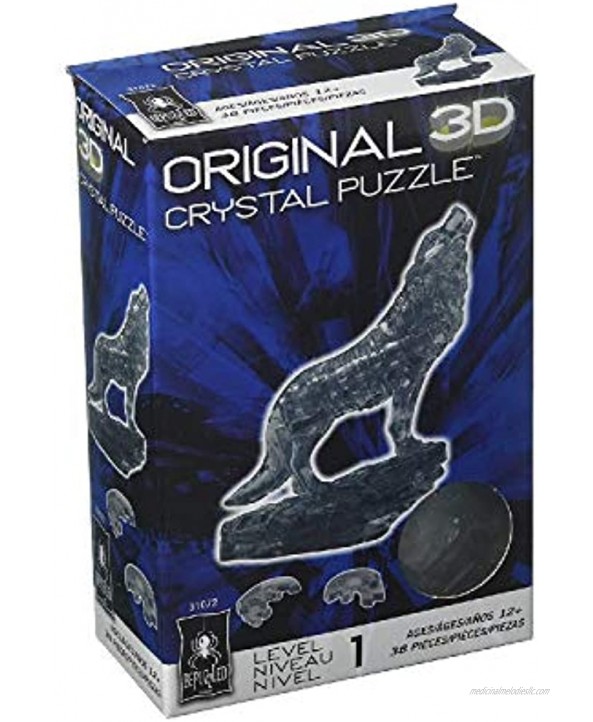 BePuzzled Original 3D Crystal Jigsaw Puzzle Wolf Animal Assembly Brain Teaser Fun Model Toy Gift Decoration for Adults & Kids Age 12 and Up Black 37 Pieces Level 1