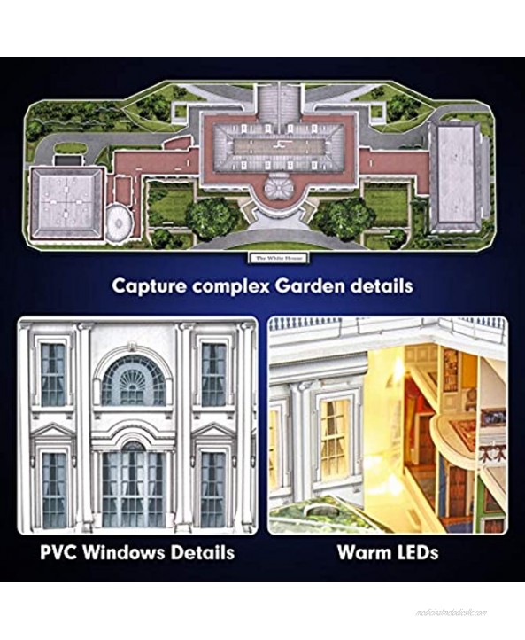 CubicFun 3d Puzzles for Adults LED Rotatable White House with Detailed Interior Model Kit Lighting 3d Puzzle US Architecture Building Family Puzzle Desk Decor Birthday Gifts for Women Men 151 Pieces