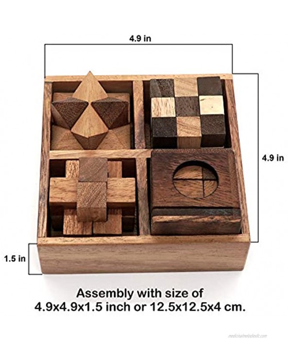 Fun Games for Adults 3D Wooden Puzzle Brain Teasers and Educational Games in Set of 9 Wooden Puzzles to Challenging Puzzles for Adults and Brain Games for Kids Suit for Living Room 4 Puzzle Set