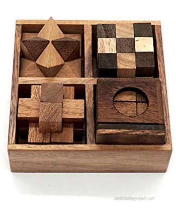 Fun Games for Adults 3D Wooden Puzzle Brain Teasers and Educational Games in Set of 9 Wooden Puzzles to Challenging Puzzles for Adults and Brain Games for Kids Suit for Living Room 4 Puzzle Set