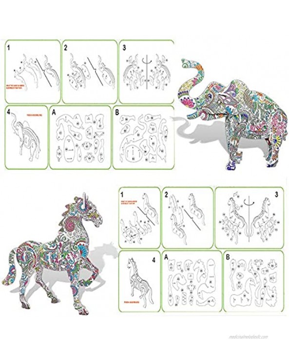 KAZOKU 3D Coloring Puzzle Set,4 Animals Puzzles with 12 Pen Markers Art Coloring Painting 3D Puzzle for Kids Age 7 8 9 10 11 12. Fun Creative DIY Toys Gift for Girls and Boy Toy 4PACK