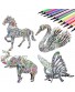 KAZOKU 3D Coloring Puzzle Set,4 Animals Puzzles with 12 Pen Markers Art Coloring Painting 3D Puzzle for Kids Age 7 8 9 10 11 12. Fun Creative DIY Toys Gift for Girls and Boy Toy 4PACK