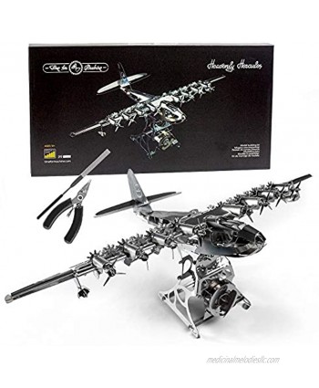 Model Airplane Kit with Tool kit- DIY Scale Model 3D Model kit Heavenly Hercules Moving Wind-Up Airplane Model | 3D Puzzle for Adults Metal DIY Kit | Metal Model Collectible | DIY Construction