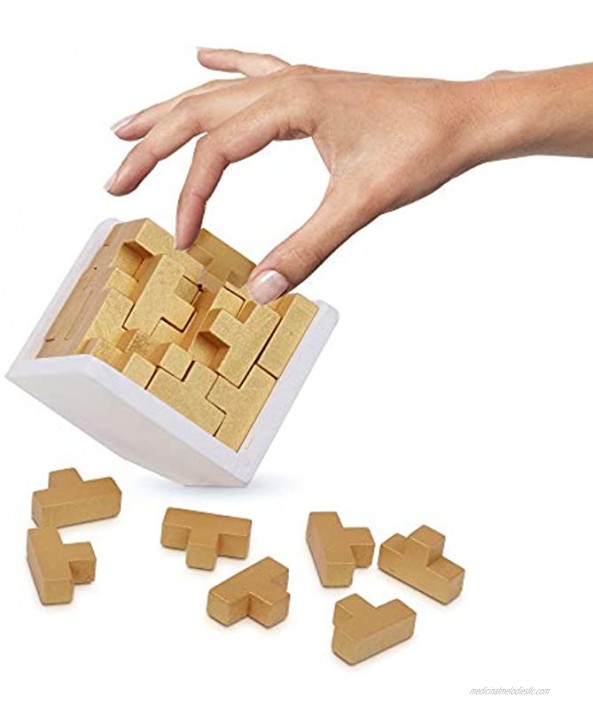 Original 3D Wooden Brain Teaser Puzzle by Sharp Brain Zone. Genius Skills Builder T-Shape Pieces. Educational Toy for Kids and Adults. Gift Desk Puzzles Golden Edition