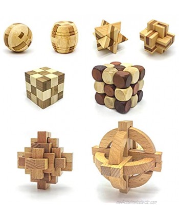 PicassoTiles 8 Styles Interlocking Sensory Toys Wooden Burr Cube Ball and Barrels Logic Skill Genius Puzzle Brain Teaser Games & Intellectual 3D Assembling Educational Toy Set for Kids & Adults PTP08