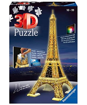 Ravensburger Eiffel Tower Night Edition 216 Piece 3D Jigsaw Puzzle for Kids and Adults Easy Click Technology Means Pieces Fit Together Perfectly