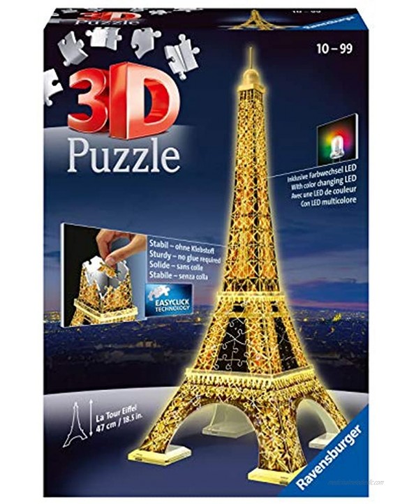 Ravensburger Eiffel Tower Night Edition 216 Piece 3D Jigsaw Puzzle for Kids and Adults Easy Click Technology Means Pieces Fit Together Perfectly
