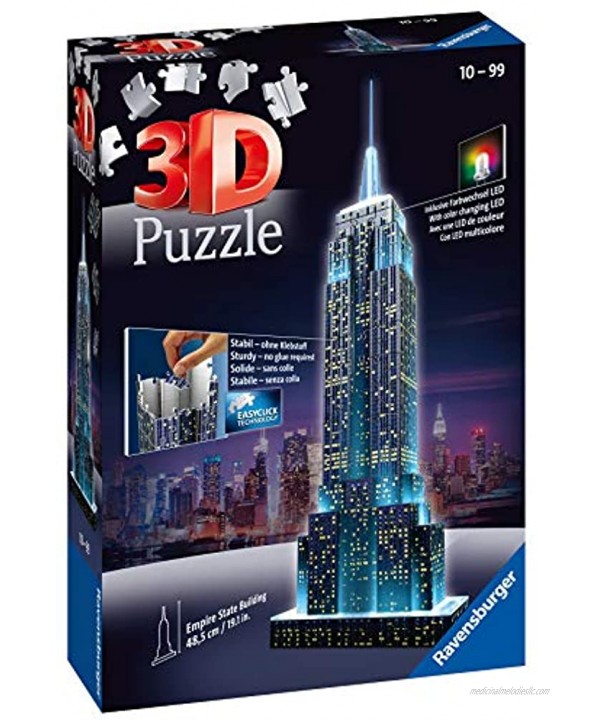 Ravensburger Empire State Building Night Edition 216 Piece 3D Jigsaw Puzzle for Kids and Adults Easy Click Technology Means Pieces Fit Together Perfectly
