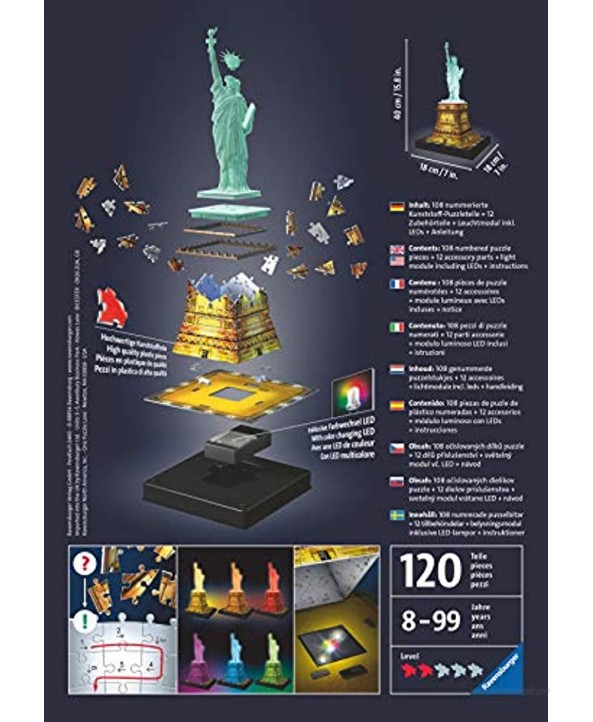 Ravensburger Statue of Liberty Night Edition 108 Piece 3D Jigsaw Puzzle for Kids and Adults Easy Click Technology Means Pieces Fit Together Perfectly