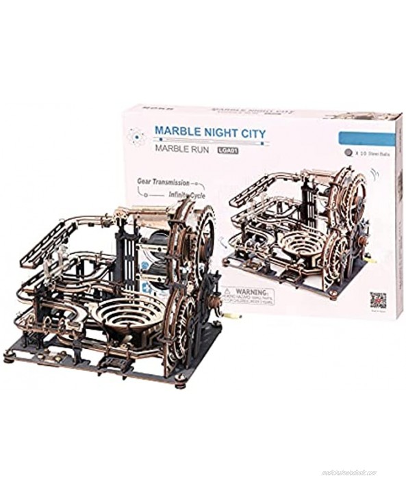 ROBOTIME 3D Puzzles for Adults Wooden Marble Run DIY Model Craft Kit to Build Unique Gift for Teens Marble Night City