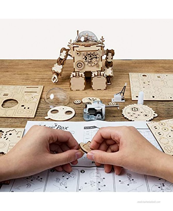 ROKR 3D Assembly Puzzle DIY Wooden Music Box,Building Craft Kits,Wooden Robot Toy Figure for Kids,Brain Teaser Educational Gifts for Girls Boys Adults When Christmas Birthday Valentine's Day