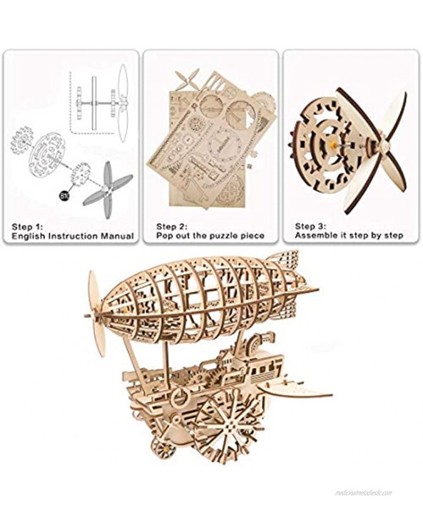 ROKR 3D Puzzle Wooden Craft Kit-Mechanical Model Building Kits--Gear Drive Moving Kit-Brain Teaser Engineering Educational Toys-Birthday Gift for Kids,Teens and AdultsAir Vehicle