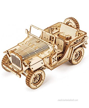 ROKR 3D Wooden Puzzle for Adults-Mechanical Car Model Kits-Brain Teaser Puzzles-Vehicle Building Kits-Unique Gift for Kids on Birthday Christmas Day1:18 ScaleMC701-Army Field Car