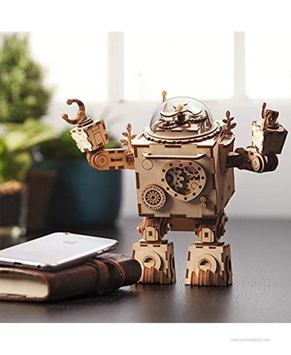 ROKR 3D Wooden Puzzle Music Box Craft Toys Best Gifts for Men Women Kids Machinarium DIY Robot Figures with Light for Christmas Birthday