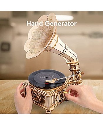 ROKR 3D Wooden Puzzles Craft Model Kits for Adults Record Player DIY Mechanical Vintage Gramophone Gift for Friends or Family