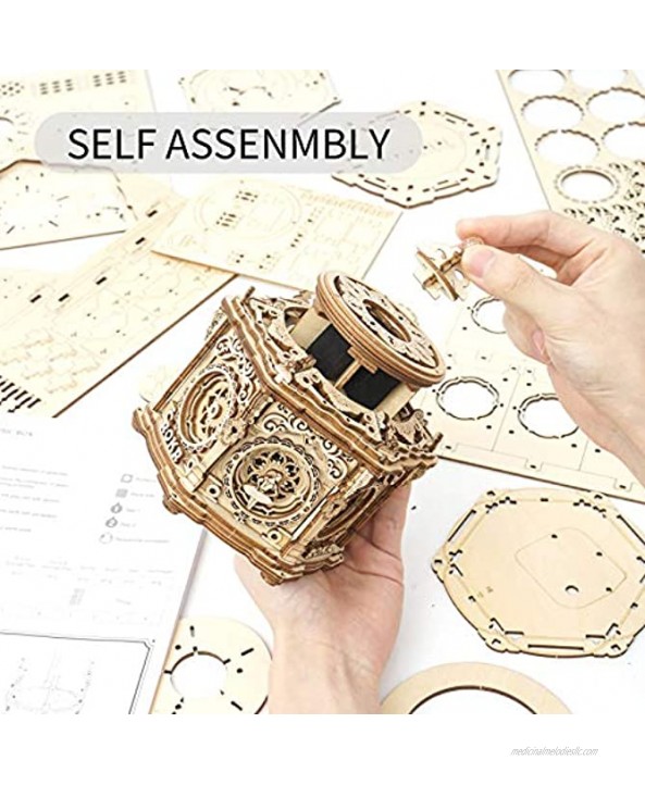 ROKR 3D Wooden Puzzles Delicate Music Box DIY Mechanical Model Kits Romantic Gift on Birthday Valentine's Day Vintage Style Decoration for Home