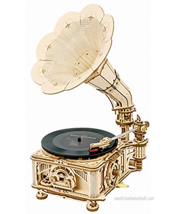 ROKR 3D Wooden Puzzles Gramophone for Adults DIY Mechanical Model Kit 1:1 Replica Record Player Support 7" 10" Vinyl Premium Gift Home Decor