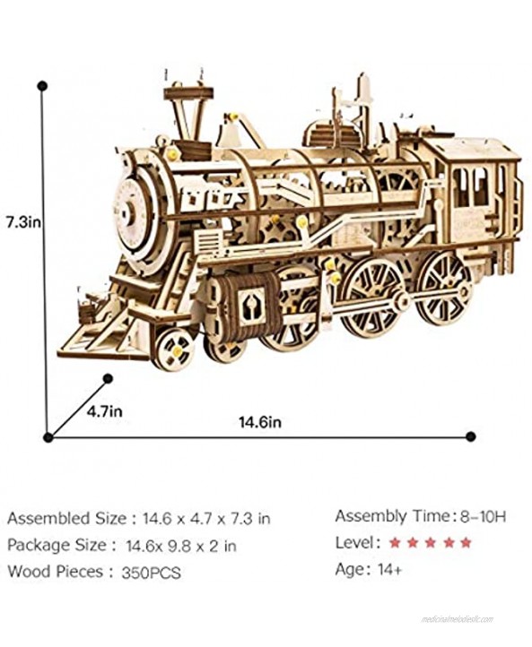 ROKR 3D Wooden Puzzles Locomotive Mechanical Building Model Kit Gift for Teens and Adults on Birthday Fahter's Day Anniversary