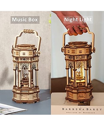 ROKR 3D Wooden Puzzles Mechanical Music Box DIY Rotating Vintage LED Lantern 11.8" Hands-on Activity Desk Decor Gifts for Teens Grown-ups Family Victorian Lantern