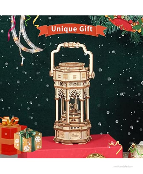 ROKR 3D Wooden Puzzles Mechanical Music Box DIY Rotating Vintage LED Lantern 11.8 Hands-on Activity Desk Decor Gifts for Teens Grown-ups Family Victorian Lantern