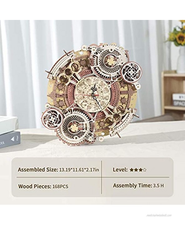 ROKR 3D Wooden Puzzles Zodiac Wall Clock Model Kits to Build DIY Mechanial Building Set for Adults and Teens Birthday Christmas